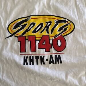 Vintage Sports 1140 KHTK AM Radio T-Shirt 90s Promo Tee White Graphic XL